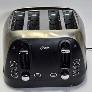 Oster 4-Slice Toaster TSSTTRJBS4 Black Stainless Steel Dual Control Works Tested